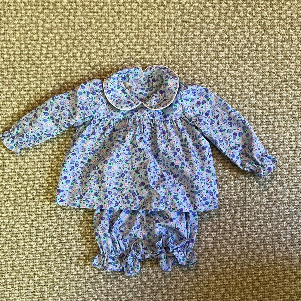 The Beaufort Bonnet Co 6-12 mos floral purple lavender bloomer shirt set